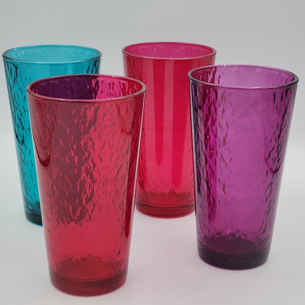 Circleware, Set of 4 Various Colors, Textured Drinking Glasses, 6" tall